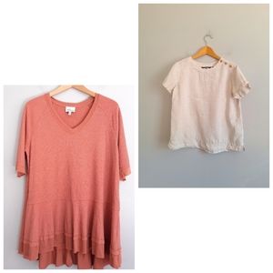 Teracotta V-Neck Tunic Top & Cream Button Detail Linen Top Bundle